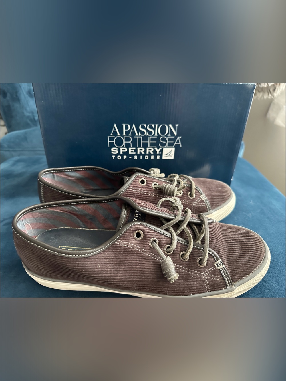 Sperry Women’s Corduroy Boat Shoes in Brown with White Sole